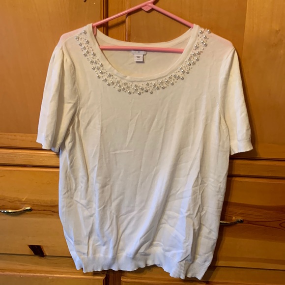 Jaclyn smith NWOT white short sleeve sweater size large - Picture 1 of 7